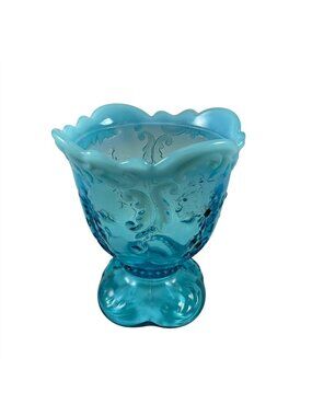 Intaglio Blue Opalescent by Northwood Spooner or Candy Dish Antique 1900s